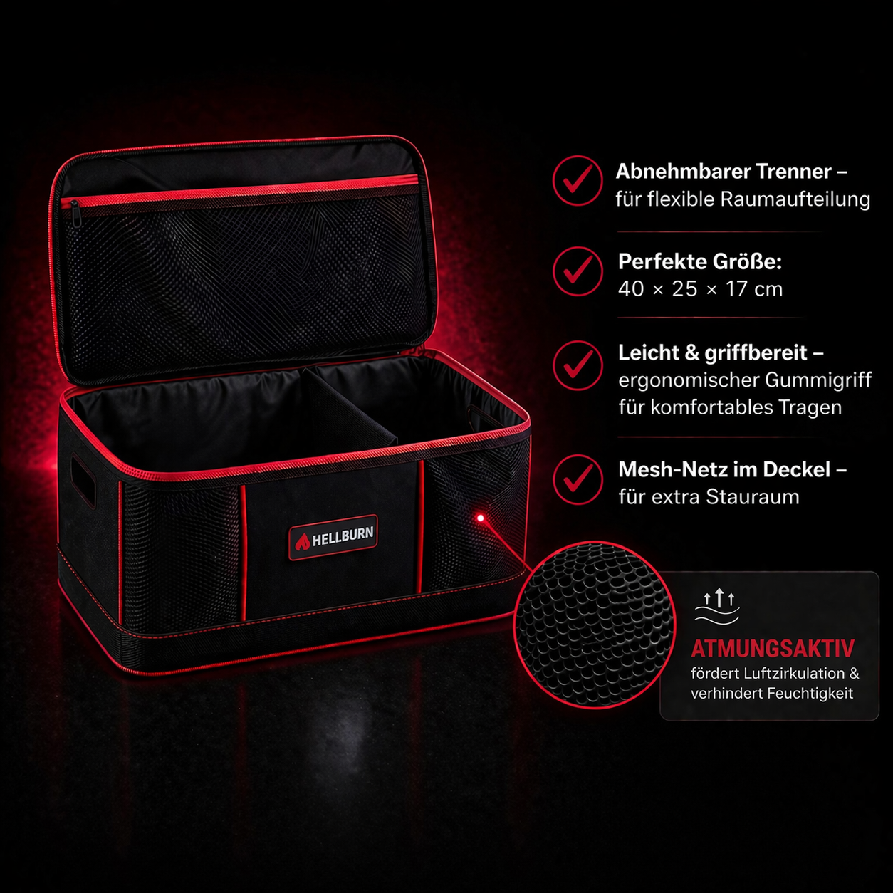 HELLBURN Auto Organizer Box mit flexiblem Trenner, wasserabweisendem Material und stabilen Seitenwänden für perfekte Organisation