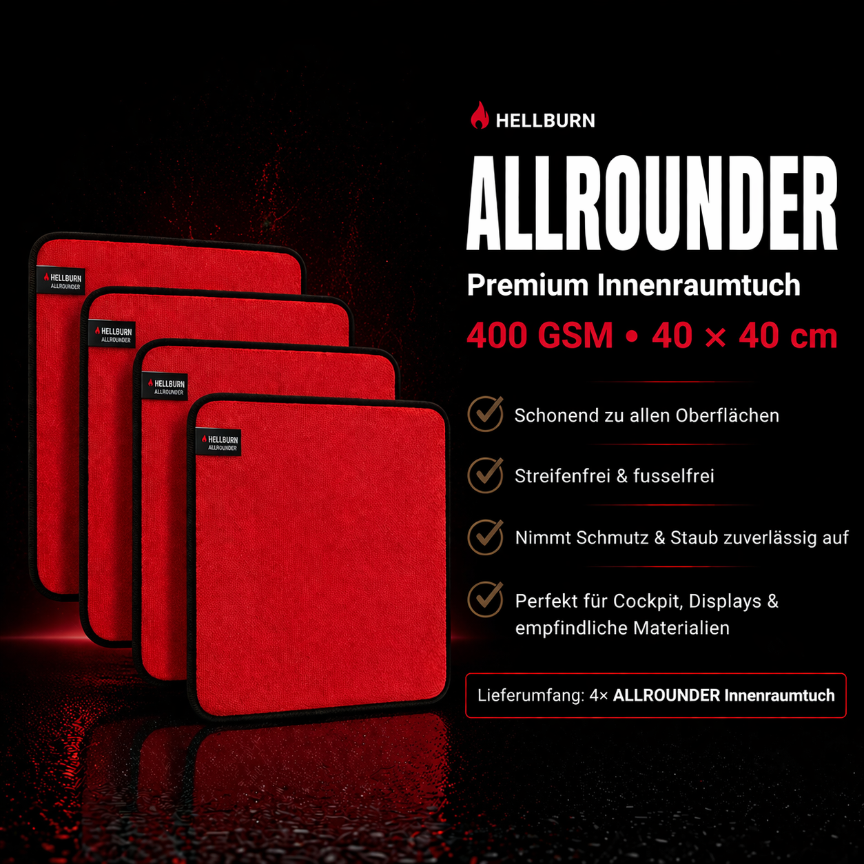 HELLBURN 9er Mikrofaserset (Lack, Felgen & Innenraum)
