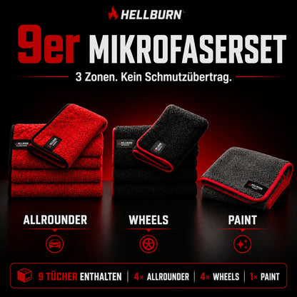 HELLBURN 9er Mikrofaserset (Lack, Felgen & Innenraum)