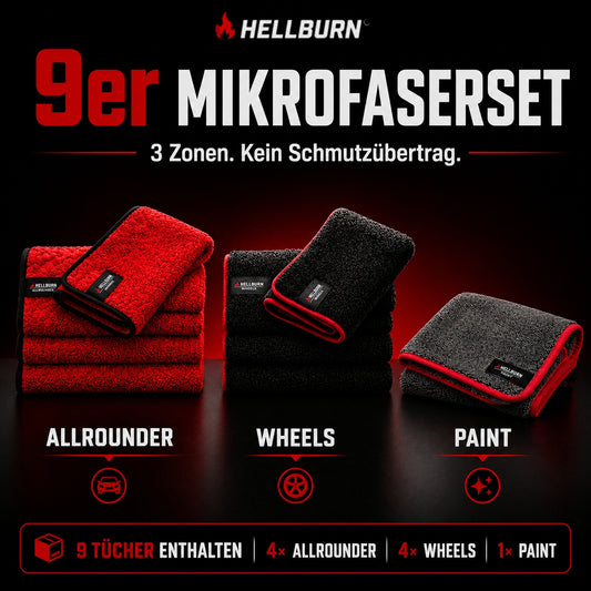 HELLBURN 9er Mikrofaserset (Lack, Felgen & Innenraum)